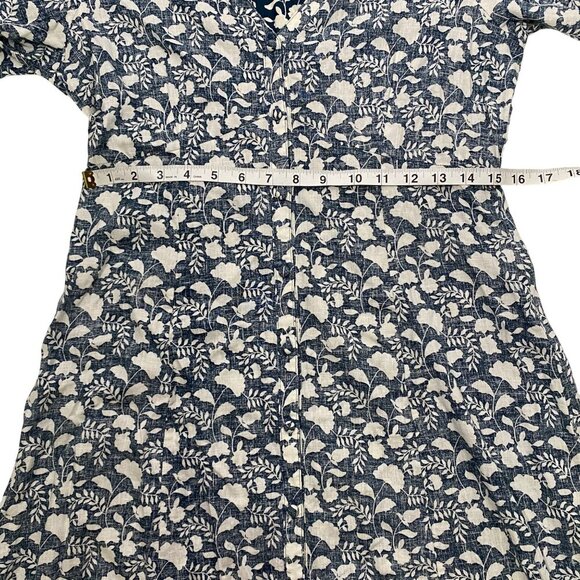 FAHERTY Havana Prairie puff sleeve Linen midi Dress size M Indigo Echo Floral - Picture 11 of 13